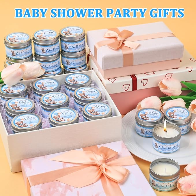 30 Pack Baby Shower Party Favors Candles Lavender Scented, Baby Shower Favors for Guests Prizes, Girl Boy Gender Reveal Party Gifts Decorations (1.2 Oz, Blue)