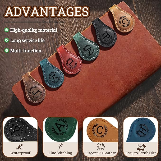 Personalized Magnetic Leather Bookmark - 26 Letters Vintage Engraved Book Marks,Custom Bookmark with Initial,Bookmarks for Women,Reading,Book Lovers (Green, U)