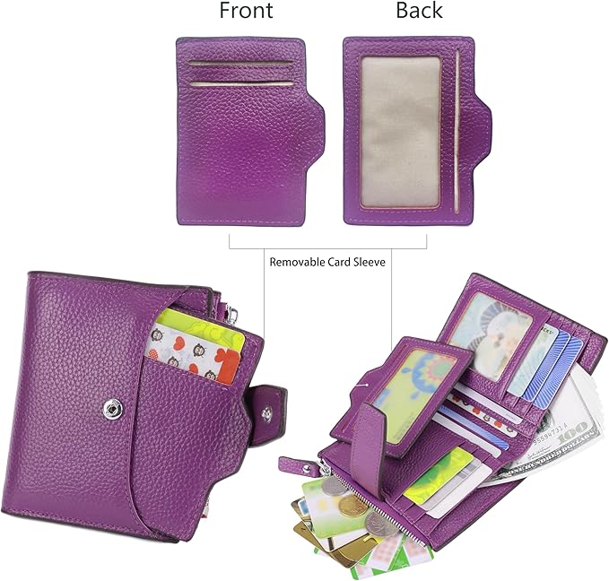 AINIMOER Women's RFID Blocking Leather Small Compact Bi-fold Zipper Pocket Wallet Card Case Purse with id Window