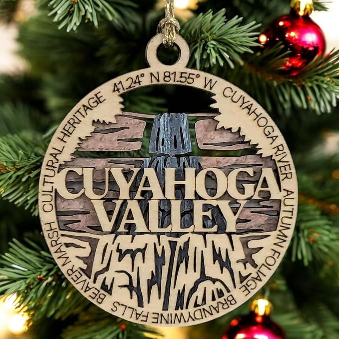 Cuyahoga Valley National Park Wood Ornament - Handmade 3" Laser Cut Christmas Decoration, Ohio Souvenir, Nature Lover Gift