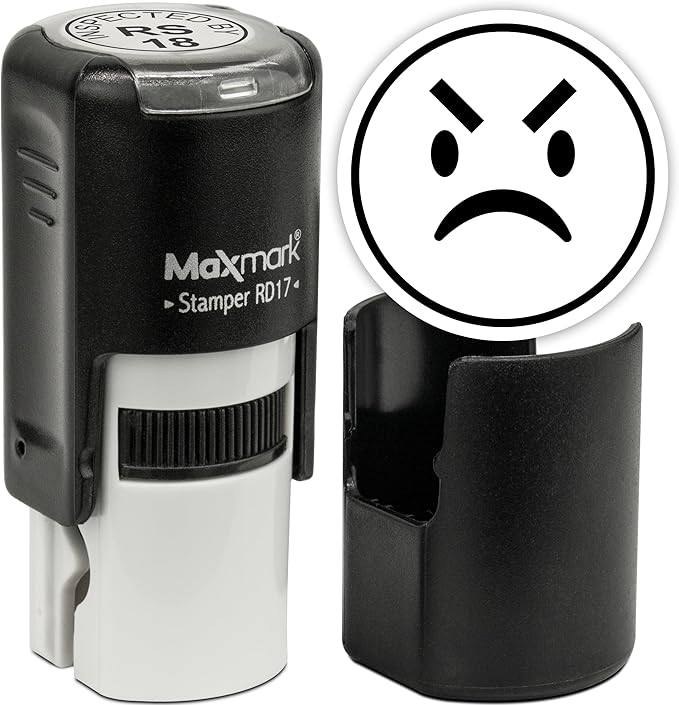 MaxMark Round Self Inking Emoji Stamp - Angry - Black Ink