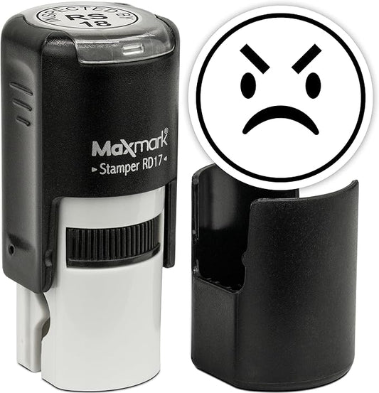 MaxMark Round Self Inking Emoji Stamp - Angry - Black Ink