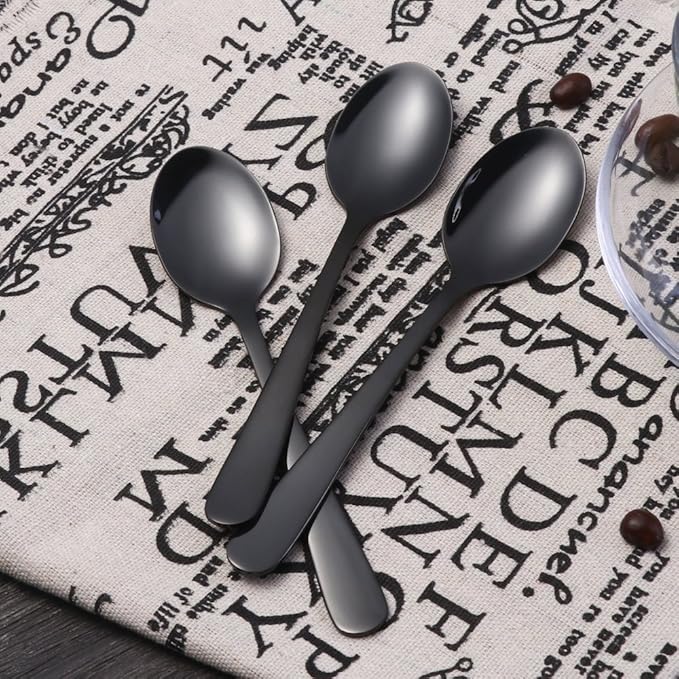 Buyer Star 12 Pieces Black Teaspoons 5.5-Inch Mini Coffee Spoons Stainless Steel Sugar Demitasse Espresso Spoons