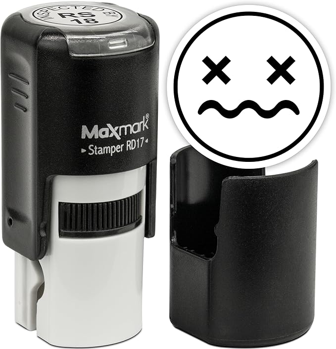 MaxMark Round Self Inking Emoji Stamp - Distressed - Black Ink