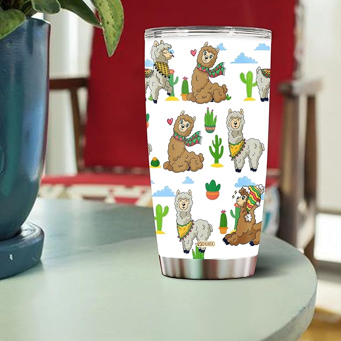 Personalized Alpaca Llama Tumbler Gifts for Girls Kids Daughter 20oz Travel Cup Coffee Mug Stainless Steel Insulated with Lid Watter Bottle Gift for Llama Lover