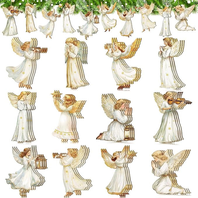 Yookeer 36 Pieces Angel Christmas Ornaments Wooden Xmas Tree Decorations Rustic Hanging Ornaments Farmhouse Angel Christmas Decorations for Xmas Tree Holiday Indoor Decor