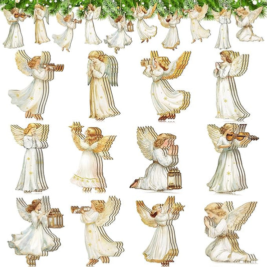 Yookeer 36 Pieces Angel Christmas Ornaments Wooden Xmas Tree Decorations Rustic Hanging Ornaments Farmhouse Angel Christmas Decorations for Xmas Tree Holiday Indoor Decor