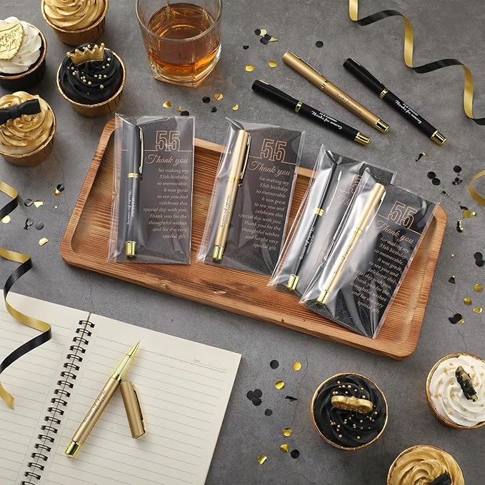 50 Set 55th Birthday Party Favor for Guest Anniversary Party Favor with Black and Gold Ballpoint Pens and Thank You Cards for Women Men Birthday Anniversary Appreciation Gifts