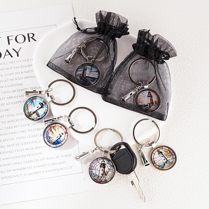 12 Pack 3D Glass Stained Glass Keychain, Car Key Ring Pendant Key Chains for Handbag Bag, Earphone Case Decoration