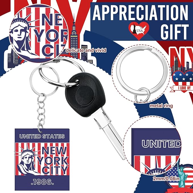 50 Pcs New York Souvenirs Acrylic Keychain Gifts Bulk United State Keychain Star Statue of Liberty Travel Souvenirs