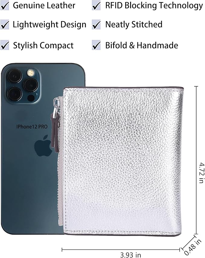 AINIMOER Women's RFID Blocking Leather Small Compact Bi-fold Zipper Pocket Wallet Card Case Purse with id Window