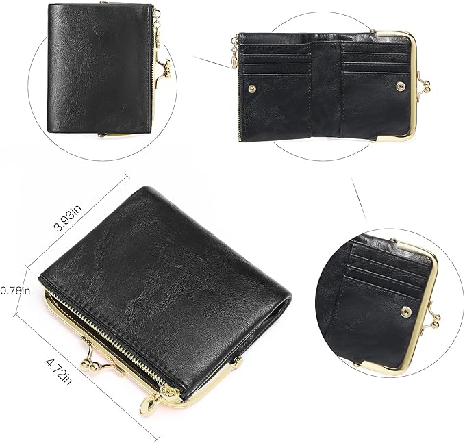 Wallet Women Small RFID Blocking Bifold Leather Wallets for Women Vintage Coin Purse With Zipper and Kiss Lock