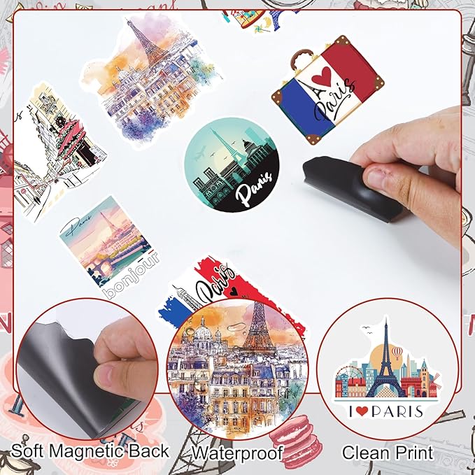 Paris Fridge Magnet Souvenirs Gifts - Wxiben 16 Pcs City Travel Refrigerator Magnets French Eiffel Tower Fridge Magnetic Stickers for Home Office Kitchen Locker Traveler Tourist Paris Lovers Gift