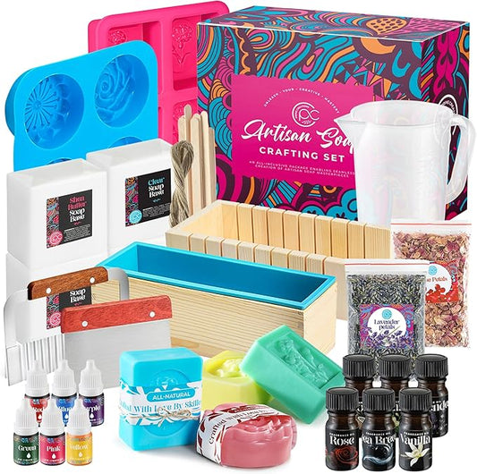 Soap Making Kit with Melt & Pour Base, Cutting Box, Molds, Fragrances - for Adults & Kids by Prime Creations.