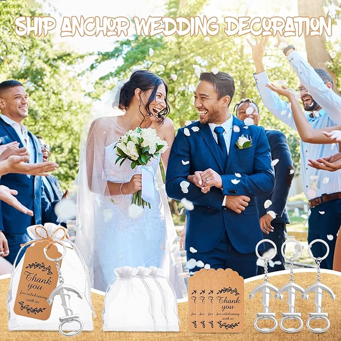 50pcs Anchor Keychain Bottle Opener for Wedding Baby Shower Party Gift Decoration, Nautical Themed Give Away Souvenir for Birthday, Graduation Party Celebration (Silver)