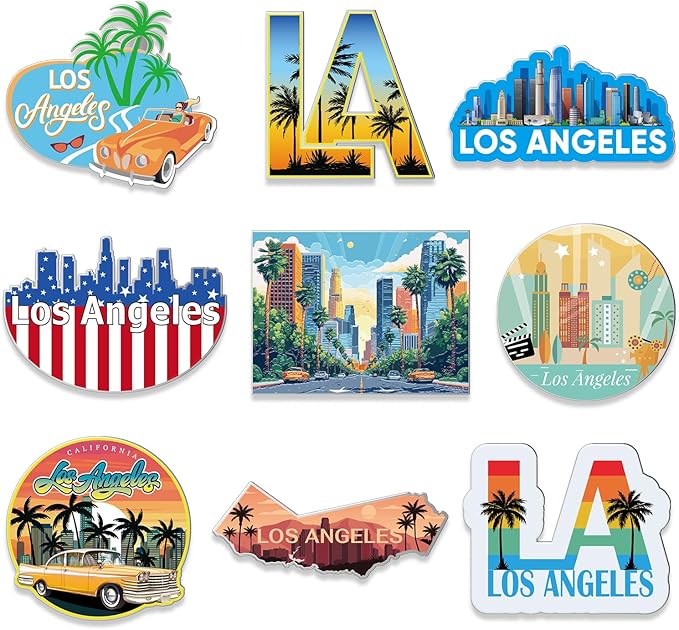 18 Pcs Los Angeles Fridge Magnet Magnetic Refrigerator Stickers Metal Los Angeles Magnet Souvenirs Gifts Refrigerator Magnets Home Decoration Accessories