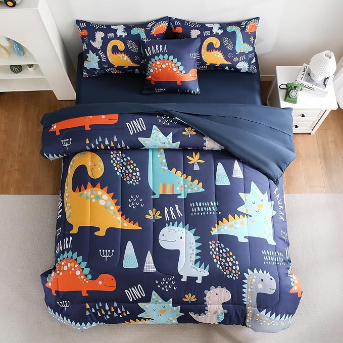6 Pcs Bed in A Bag Full Comforter Set for Boys Girls, Dinosaur Comforter, Dinosaur Bedding Sets with Sheets for Kids