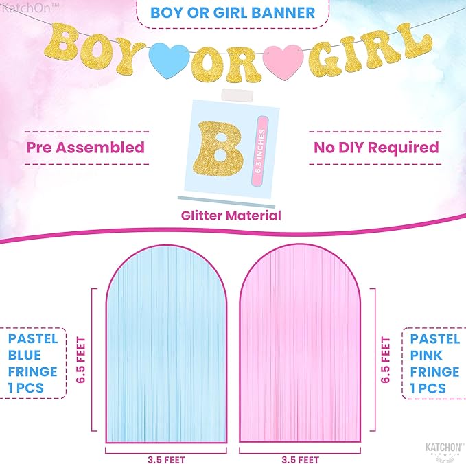 KatchOn, Gender Reveal Decorations Set - Huge, Pack of 85 | Gender Reveal Balloon Arch Kit | Pink and Blue Streamers | Boy or Girl Baby Shower Decorations | Boy Or Girl Banner, White Cloud Balloons