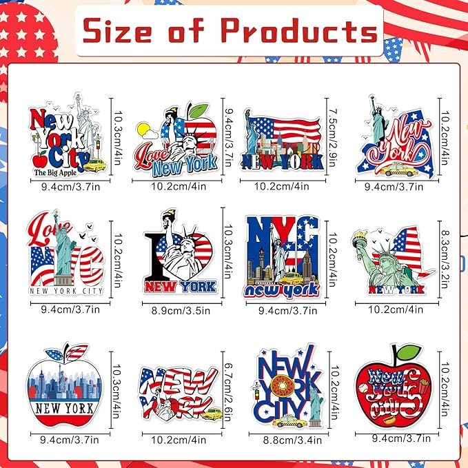 New York Fridge Magnet - 12Pcs New York Souvenirs Gifts NYC Refrigerator Magnets USA Flag Statue of Liberty Fridge Magnetic Stickers for Home Office Kitchen Locker Traveler Tourist Gift
