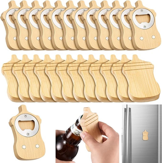 Vesici 24 Pcs Magnetic Bottle Opener 2.5in DIY Bamboo Baby Bottle Shape Beer Openers Wooden Fridge Magnet Refrigerator Sticker Gift for Beer Lover Wedding Guest Kitchens Bars Parties