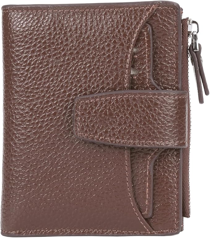 AINIMOER Women's RFID Blocking Leather Small Compact Bi-fold Zipper Pocket Wallet Card Case Purse with id Window