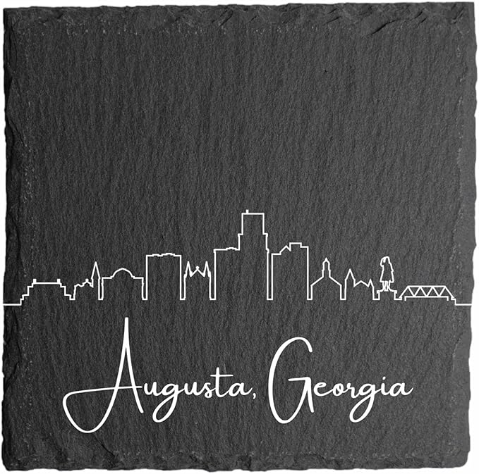 Blue Ridge Mountain Gifts - Augusta GA Skyline Coasters, Set of 4 - Augusta Georgia Souvenir, Slate Coasters with Minimalist Skyline, Housewarming Gift for Friends, Family, & Neighbors