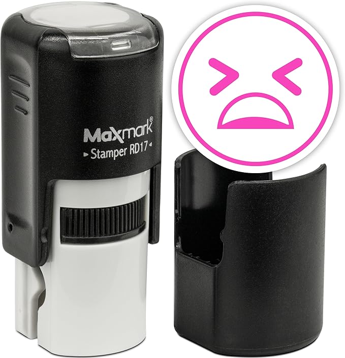 MaxMark Round Self Inking Emoji Stamp - Pain - Pink Ink