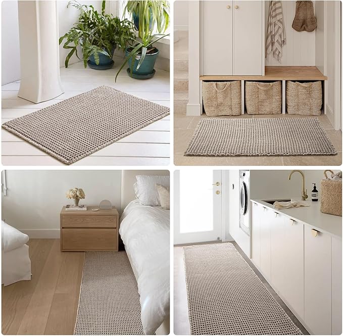 Waffle Bath Mat, Boho Bathroom Rugs Non Slip Washable Super Absorbent Quick Dry Bath Mat Farmhouse Bathroom Decor, 48"x24" Light Grey