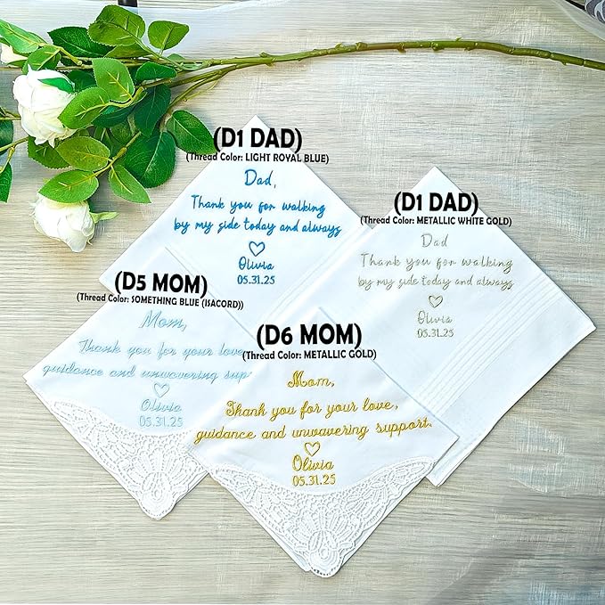 Father of the Bride Gift from Daughter Custom Handkerchief - Personalized Embroidered Hanky For the Wedding Day, Something Blue For Brides, Bridesmaids, Dads and Moms & Wedding Keepsake