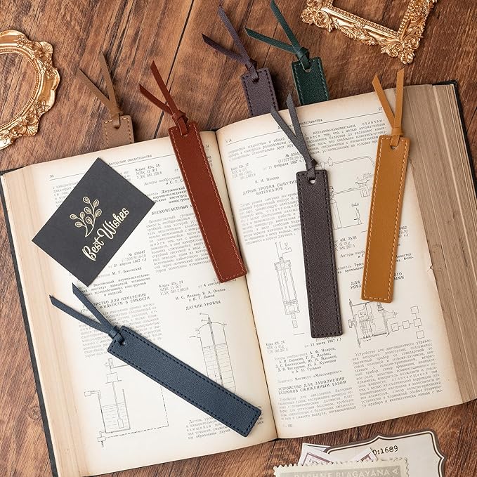 12 Pcs Leather Bookmark with Tassel, Classic Style Bookmark, 0.05 Inches Thin Handmade Stitched Bookmarks for Men, Book Marks for Reading, Gifts for Book Lovers, Readers