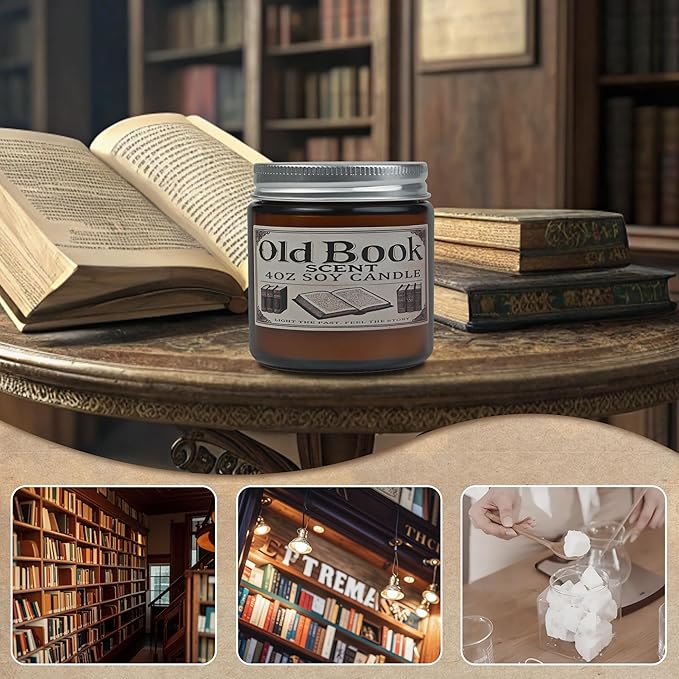 Old Book Candle, Book Lovers Gifts Ideas for Readers, Reading Accessories, Bookish Present, Birthday Gifts for Women, Bookworm, Librarian, Men