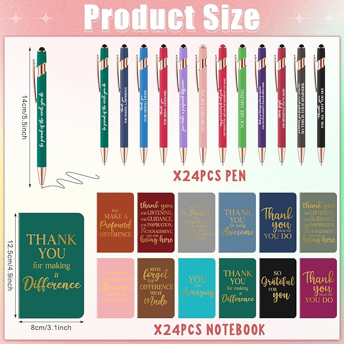 Ragnhild 48 Pcs Thank You Gifts Bulk Motivational Pens Inspirational Notepads, Mini Motivational Notebooks Gifts for Employee Teacher Staff Volunteer Coworker