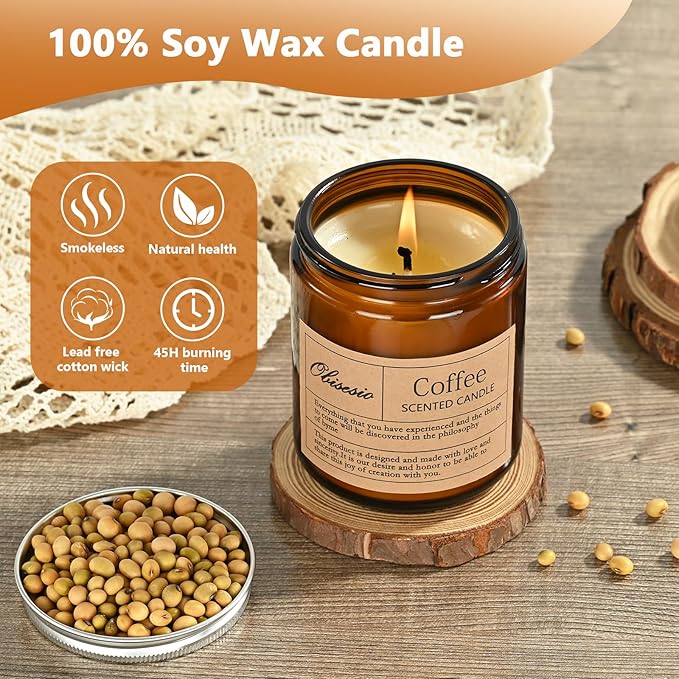 Coffee-Scented Candles,Home Aromatherapy Candels,Soy Wax Candle Gifts—These Fragrant Candes Uplift The Spirit and Refresh The Air.Perfect for Living Rooms and Bedrooms,They Make an Excellent Gift