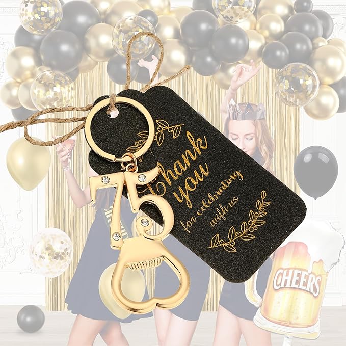 24 pcs 75th Gold Keychain Bottle Opener Birthday Party Favors for Guests,75th Beer Bottle Opener Favors Bulk for Birthday Anniversary Souvenirs Party Decor Supplies (Gold 75th)