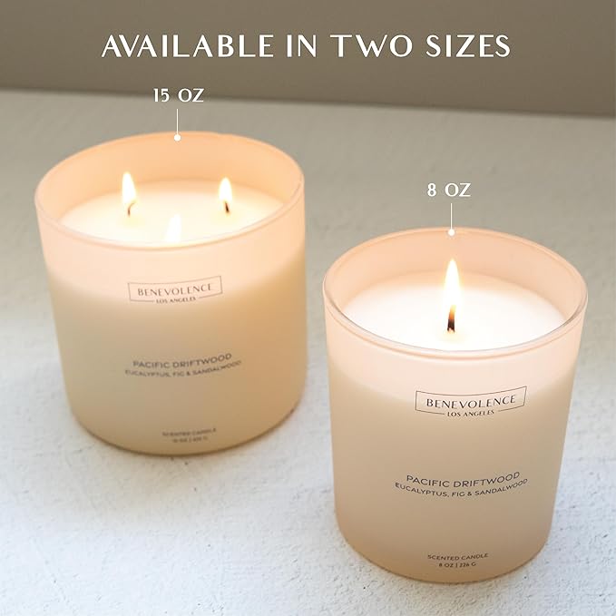 Eucalyptus, Fig & Sandalwood – Benevolence LA Scented Candle for Home | 8oz, 45-Hour Burn | Natural Soy Wax, Cotton Wick | Malibu Sands Collection, Gift for Women & Men