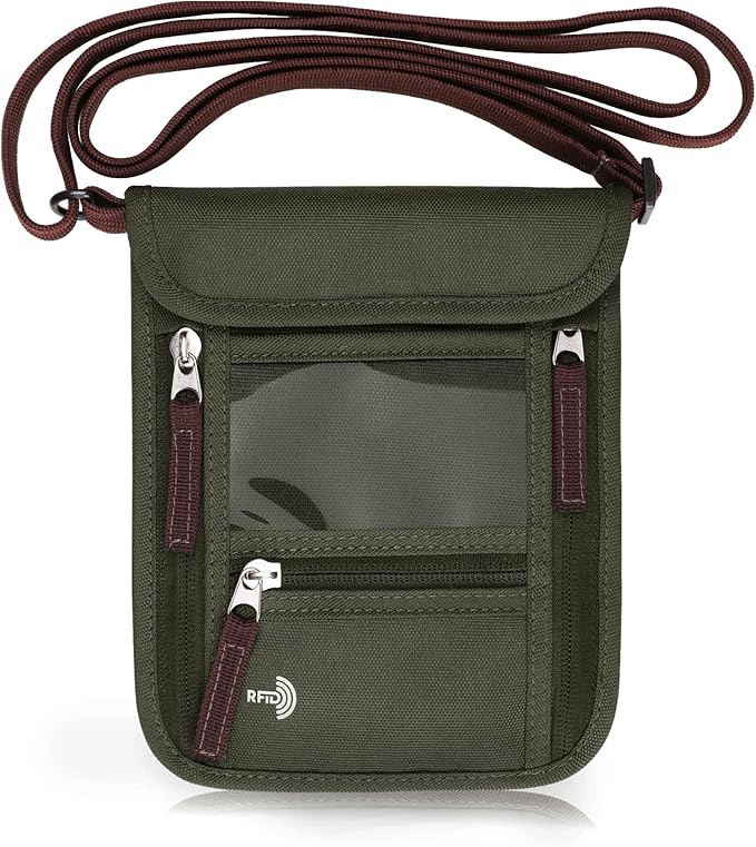 WALNEW Passport Holder Neck Pouch Travel Wallet for Women and Men, RFID Blocking Security Slim Traveling Wallet with Around Neck Lanyard Strap