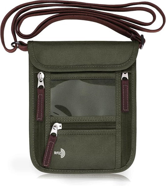 WALNEW Passport Holder Neck Pouch Travel Wallet for Women and Men, RFID Blocking Security Slim Traveling Wallet with Around Neck Lanyard Strap