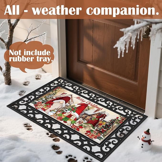 Nuanchu 12 Pcs Seasonal Door Mat Interchangeable Doormat Inserts Entrance Welcome Mats 22 x 10 Inches Non Slip Mats Gifts for Front Door Christmas Thanksgiving Decoration (No Frame)(Gnomes)