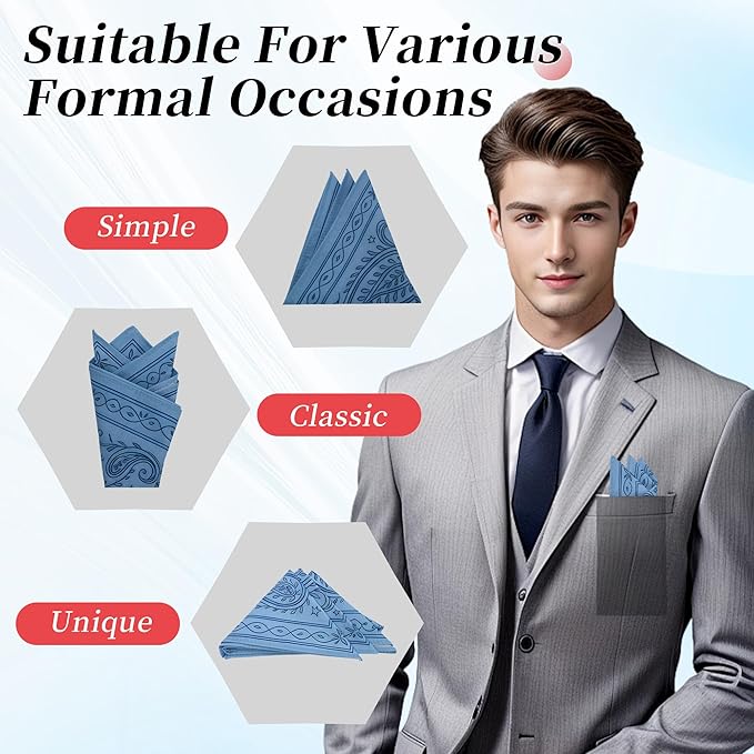 Handkerchiefs for Men, Reusable Soft Cotton Pocket Squares for Men with Holder, 12 x12 Inch