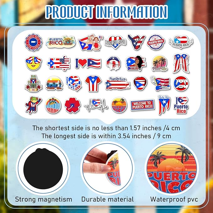 Konohan 30 Pcs Puerto Rico Souvenirs Gifts Puerto Rico Magnet for Refrigerator City Magnetic Refrigerator Stickers for Home Decoration