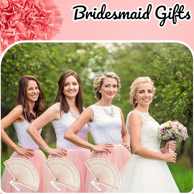 MBDFUT 20Pcs Wedding Fans Personalized Sandalwood Hand Fans with Organza Bags Hand Fans for Women Foldable Custom Wooden Fans Handheld with Text/Date Wedding Party Favors for Guests (20)