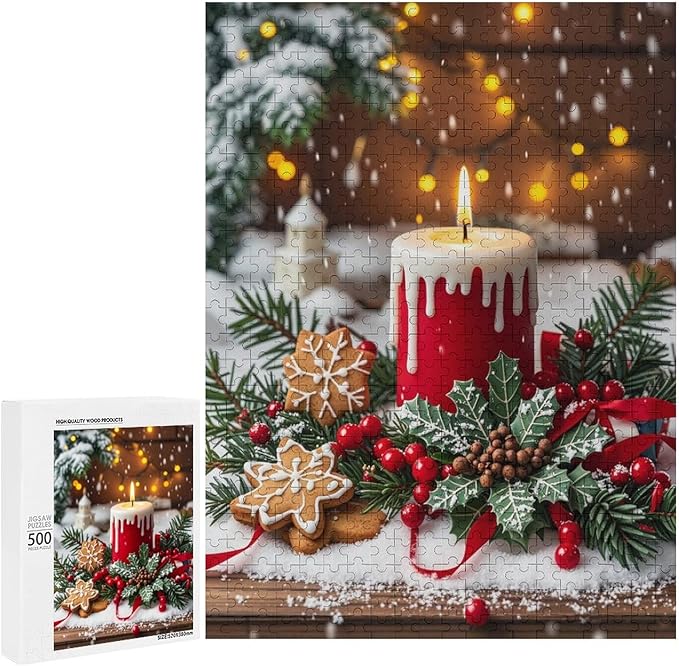 Jigsaw Puzzles for Adults 500 Piece - Merry Christmas，Christmas Candles Wooden Puzzle Puzzle Games， Stress Relief Games，Funny Puzzles，Unique Gifts for Wall Art ，Family Puzzles