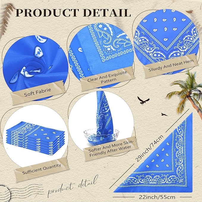 Blulu 6 Pcs Neon Color Cowboy Bandanas for Men Women Assorted Paisley Pattern Handkerchiefs 22 x 22 Inch Kids Headwrap Scarfs