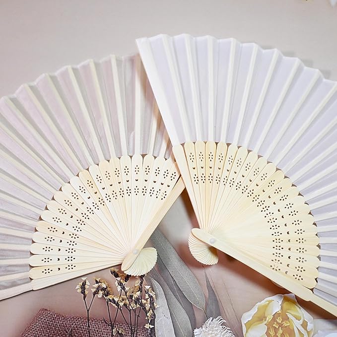 Personalized 10 Pack White Folding Hand Fans, Custom Wedding Fans for Guests, Silk Fabric Bamboo Folded Hand Fan Bridal Dancing Props Church Wedding Gift Party Favors Birthday Party Supplies