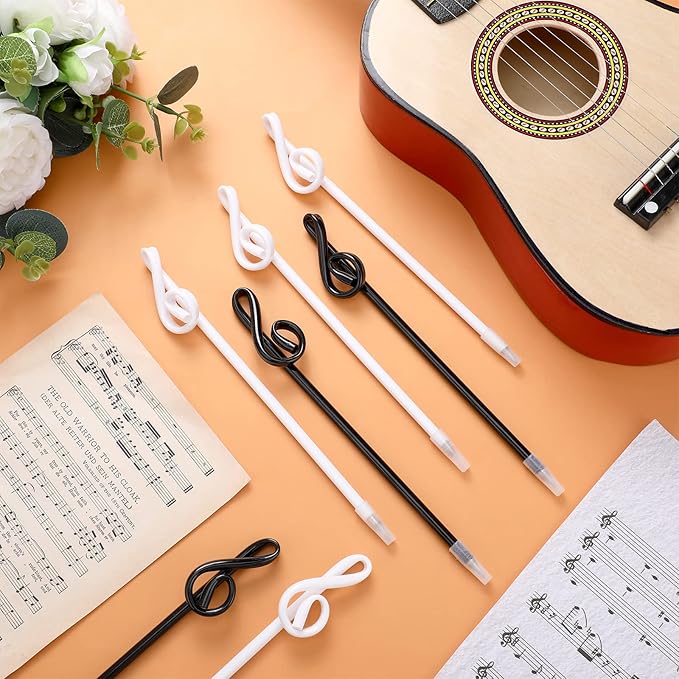 Lincia 100 Pcs Music Note Pens Bulk Musical Ballpoint Pens Music Themed Party Favors Novelty Musical Choir Prizes Gifts Piano Teacher Gift for Artists Office Decorative Supplies(Black, White)