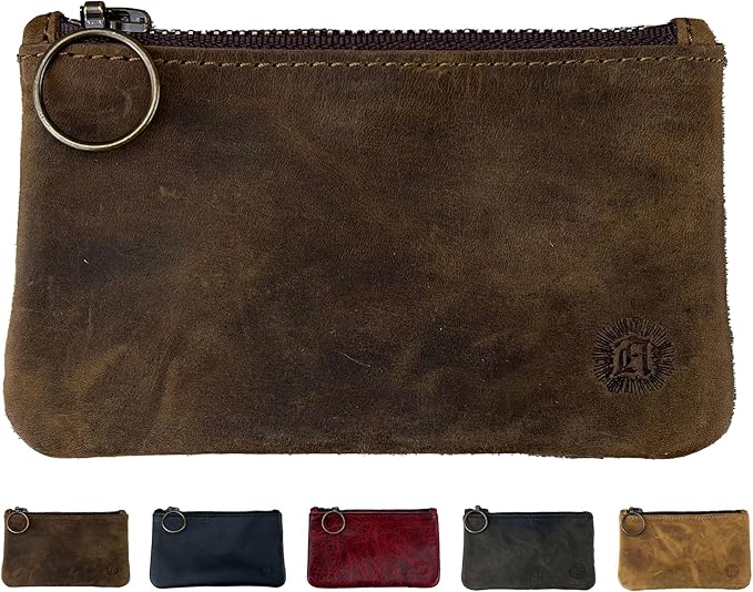 Leather Pouch with Zipper (Whiskey Brown, 5.5" x 3")