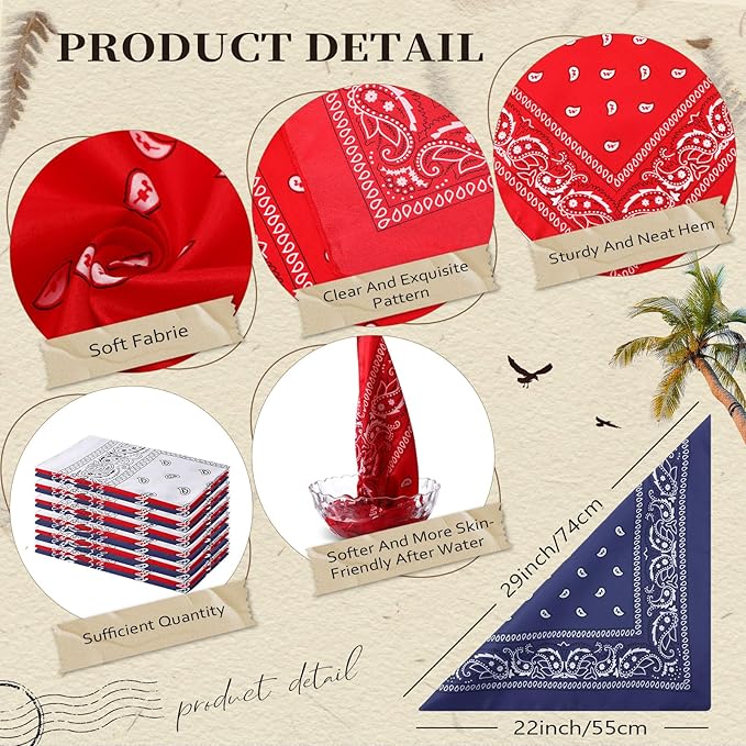 Blulu 6 Pcs Neon Color Cowboy Bandanas for Men Women Assorted Paisley Pattern Handkerchiefs 22 x 22 Inch Kids Headwrap Scarfs