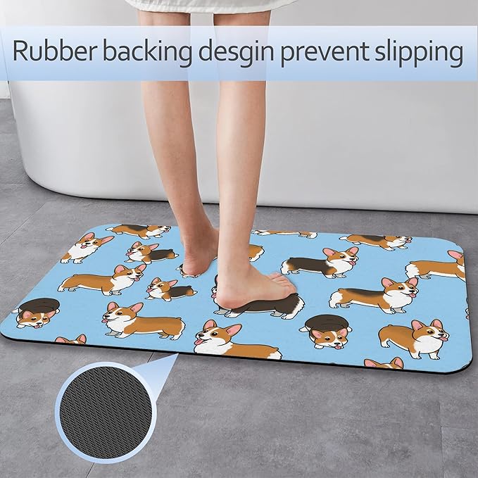 Cute Puppy Dog Bathroom Rug 29.5"x17",Quick-Drying Super Absorbent Diatomite Bath Mat with Non-Slip Backing, Thin Washable Bathroom Floor Mat Fits Under Door for Shower, Sink, or Tub