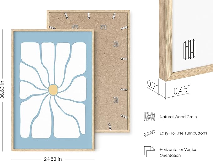 HAUS AND HUES Blue Daisy Wall Art – Indie Aesthetic Posters, Trendy Room Decor, Danish Pastel Prints, Blue Wall Art (Beige Frame, 24x36)