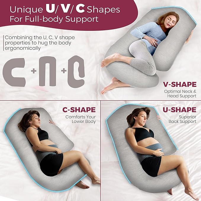 PILLANI Cooling Pregnancy Pillows for Sleeping – 57-Inch Maternity Pillow for Pregnant Women with Removable Washable Cover – Support for Back, Belly, Neck, Legs, & Hips – V C U Shaped Full Body Pillow